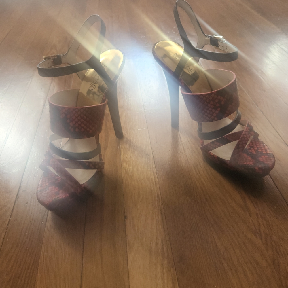 Michael Kors Red and Black Snake Print Heels - Picture 6 of 10